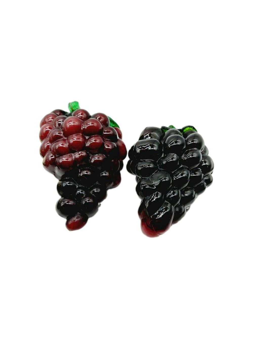 Glass Grapes Handblown Purple Decoration Fruit Green Stem Set Of 2